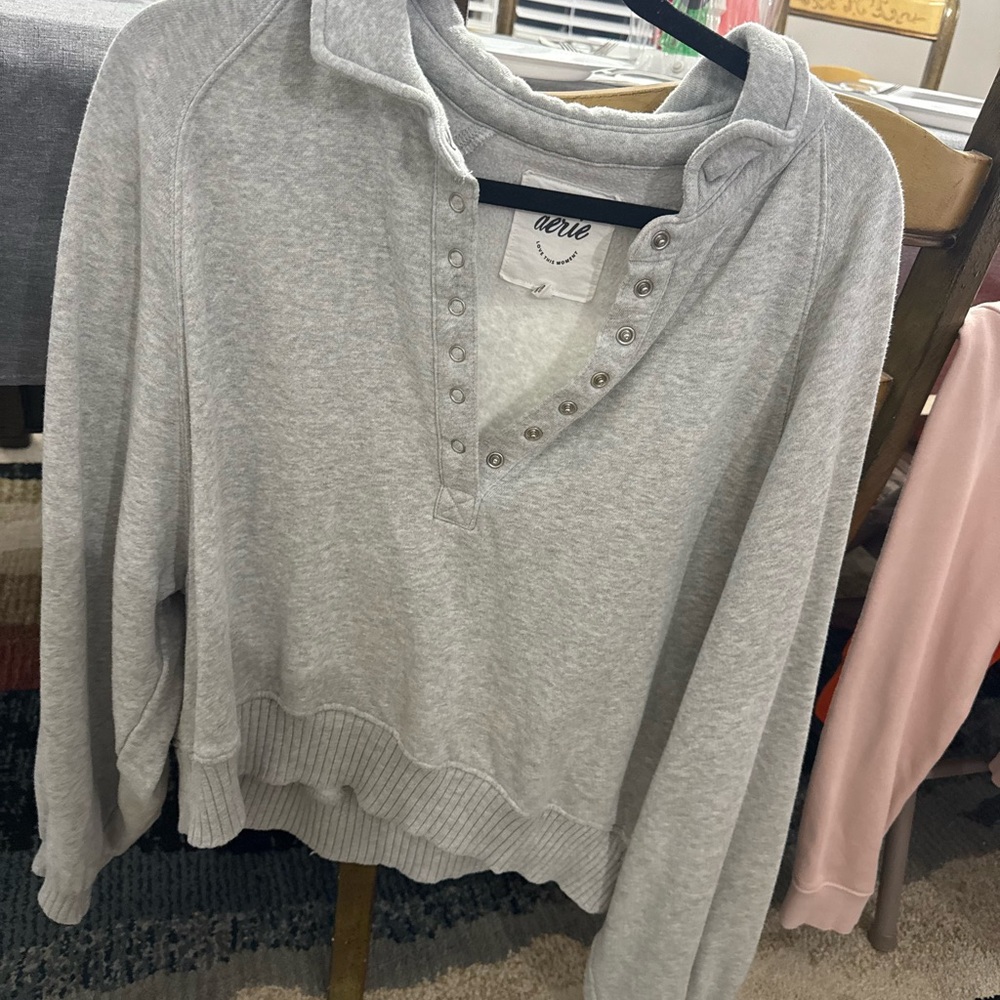 Aerie Light Gray Snap-Up Sweatshirt